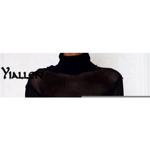 Yiallen Summer Sexy See Through Grid Bodysuit Women Solid Long Sleeve Button Slim Bodycon Elastic Fashion Streetwear Clothing