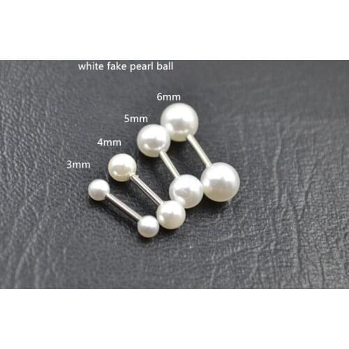 Wholesale 50PCS Body jewelry-Fake Pearl Balls Ear Stud Tragus/Helix Bar/Stud Earring Short Bar Prong set 3mm 4mm 5mm 6mm