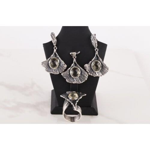 UM US JEWELRY Citrine Cubic Zirconia 925 Sterling Silver Triple Set