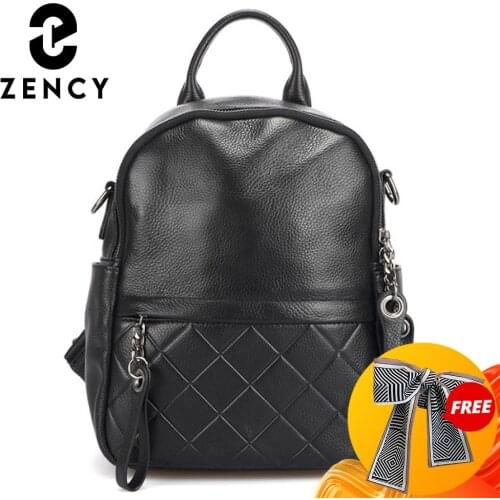 Zency Fashion Women Backpack 100% Genuine Leather Elegant Black Daily Holiday Knapsack Casual Travel Bags Girls Schoolbag Grey