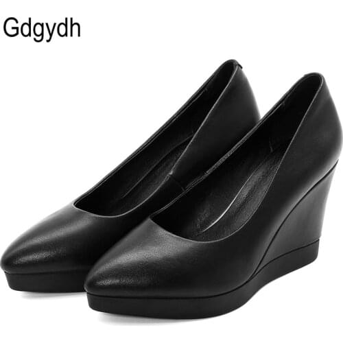 Gdgydh Pointed Toe Soft Womens Shoes Wedge Heels Genuine Leather Women Pumps Spring Summer Office Shoes Female High Quality New