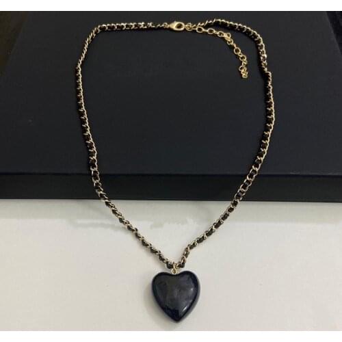 2021 Brand Women Vintage Leather Black Heart Gold Color Long Chain Necklace Party Fine Fashion Jewelry