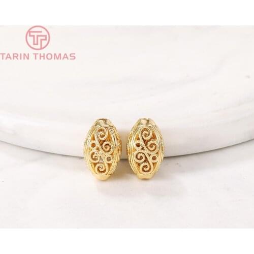 6PCS 8x12MM 24K Gold Color Plated Brass Oval Hollow Spacer Beads Bracelet Beads High Quality Diy Jewelry Accessories