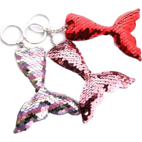 3Pcs Mermaid Tail Kids Keychain Sequins Keyring Decorative Pendants for Women Bags Car Key Phone Accessories Wedding Party Gifts