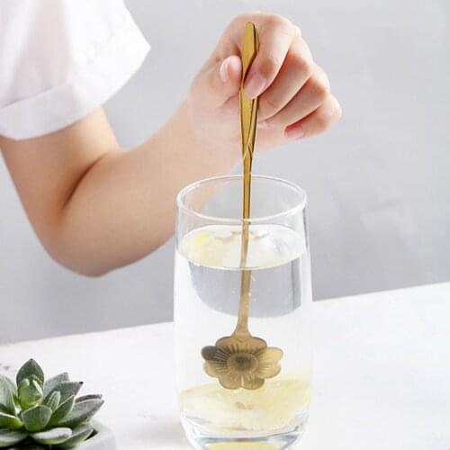 4pcs Gold Silver Stainless Long Short Handle Metal Coffee Stirrer Spoon Cherry Blossom Pattern Silver Ice Cream Kitchen Tools