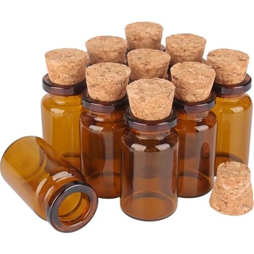 50pcs 7ml 22x40x12.5mm Amber Glass Bottles Mini Glass Jars Vials Potion Bottles with Cork Stopper for Craft Accessory DIY