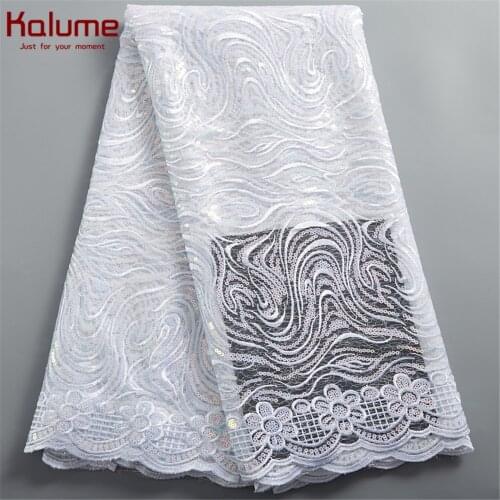 Kalume African Lace Fabric Tissue Net Lace Fabric With Sequins High Quality 5 Yards African Lace Fabric For Diy Dress H2484