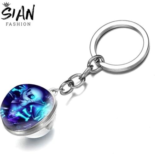 SIAN Classic Cartoon Undertale Keychain Double Sided Glass Silver Color Zinc Alloy Birthday Gift For Women And Men Car Keychain