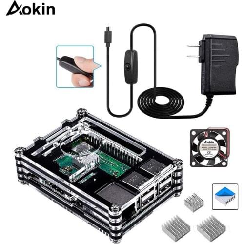 Raspberry pi 3 case/fan/heatsink/charger 5V 2.5A Power Supply with On/Off Switch for Raspberry Pi 3 Model B+ Case for Raspberry