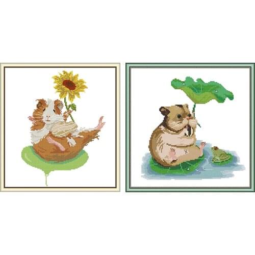 Two Good Friends Counted Cross Stitch Kits Embroidery Needlework Animal Patterns 11CT 14CT Printed Stamped Thread Decoration Set