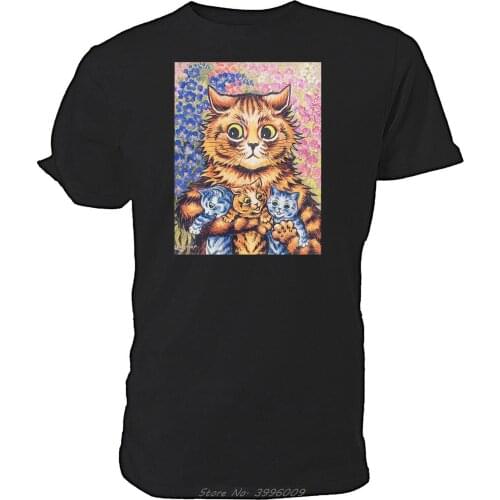 Louis Wain Mother Cat With Kittens T Shirt Summer Short Sleeve Cotton Tshirt Streetwear