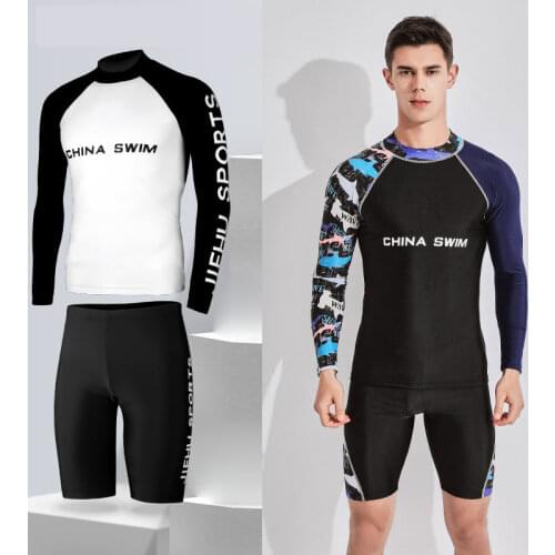 Three-piece Men Swimsuit Anti-UV Quick-dry Surf Suit Swimming Suit Swim Trunks Set for Men Beachwear Swimwear with Swimming Cap