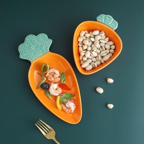 Creative Carrot Bowl and Plate Cute Cartoon Ceramic Bowl and Plate Personalized Dessert Plate Childrens Tableware Set