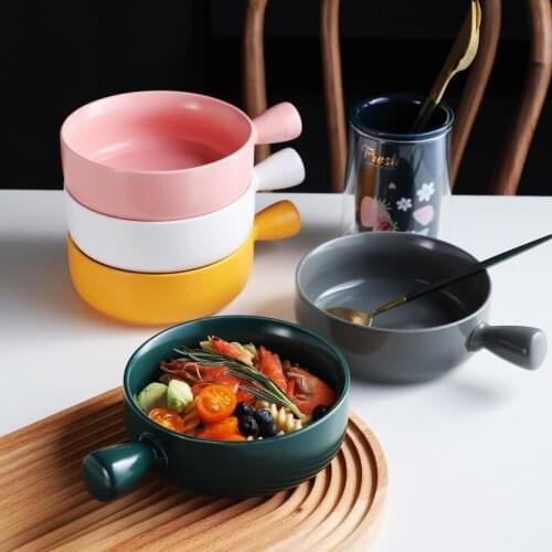 Creative Breakfast Bowls Household Handle Bowls Ceramic Baked Bowls Instant Noodles Bowls Japanese Salad Bowls Baked Rice Bowls