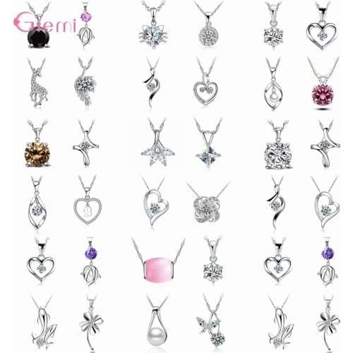 4pcs/Lot Dainty Female Zircon Crystal Jewelry Pendant 925 Sterling Silver For Women Luxury Geometry Wedding Chain Necklace