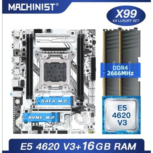 MACHINIST X99 motherboard LGA 2011-3 set kit with Intel xeon E5 4620 V3 processor DDR4 16G(2*8G) 2666MHz RAM memory M-ATX X99-K9