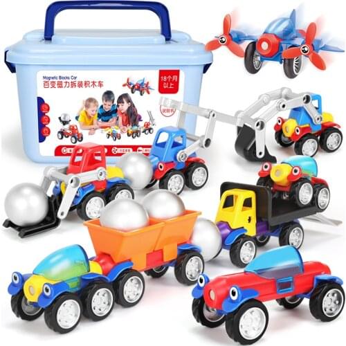 Large Size Magnetic Building Blocks Magnet Sticks Metal Balls Magnetic Designer Vehicle Car Toys for Children Gift
