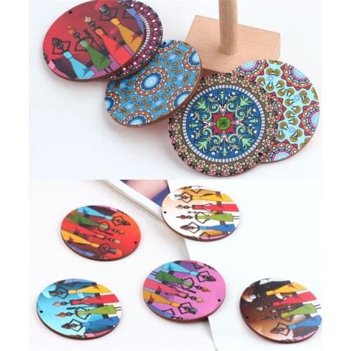 Mini Order 4pcs 59mm Colorful Round Wood Beading Charms Girls Fashion Earring Floating Pendant Wooden Material
