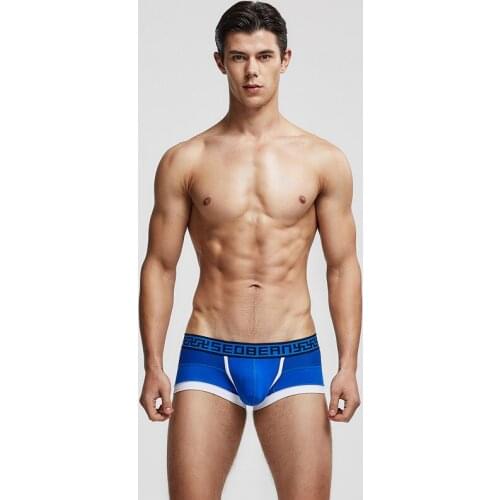 2020 SEOBEAN Mens Solid Underwear Boxers Low Waist Breathable Fashion Patchwork Boxer Shorts Men U-convex Pouch Sexy Underpants