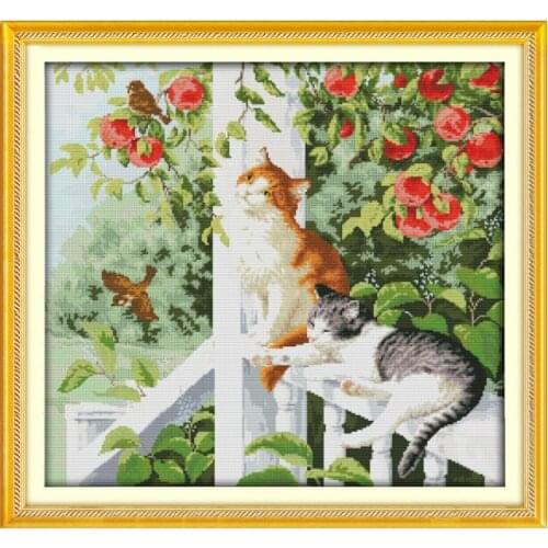 The two cats cross stitch kit 18ct 14ct 11ct count printed canvas stitching embroidery DIY handmade needlework