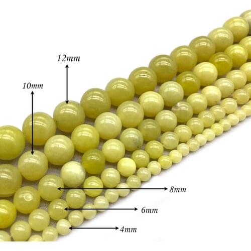 Natural Gem StoneBead Yellow Lemon JadesRound Beads for Women Handcraft Jewelry Making Bracelets Necklaces Five Sizes J204