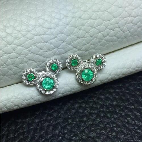 Natural Emerald sliver 925 Full Cut Diamond Earrings Jewelry Gemstone