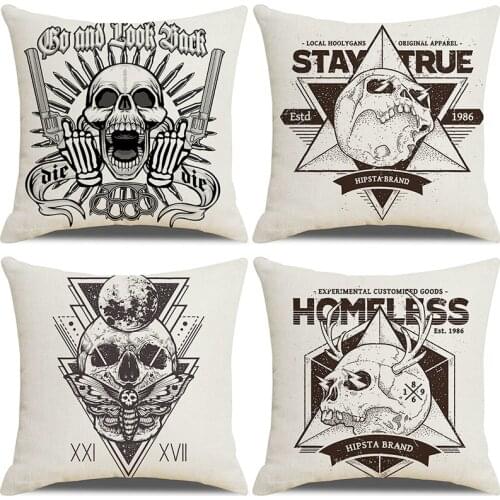 New Skull Print Pillowcase Cushion Cover 45*45 Sofa Cushions Pillow Cases Cotton Linen Home Decor Pillow Covers KD-0724