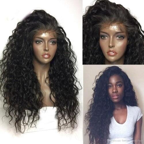 Black Water Wave Synthetic Lace Front Wig Heat Resistant Loose Curly Half Hand Tied Front Wigs With Baby Hair Headband wigs
