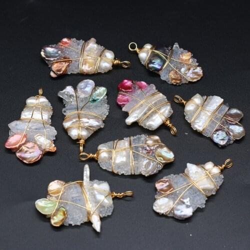 Natural Freshwater Pearl Charms Copper Wire Winding Pearls Pendant for Women Handmade Jewelry Making DIY Necklace Earring Gift