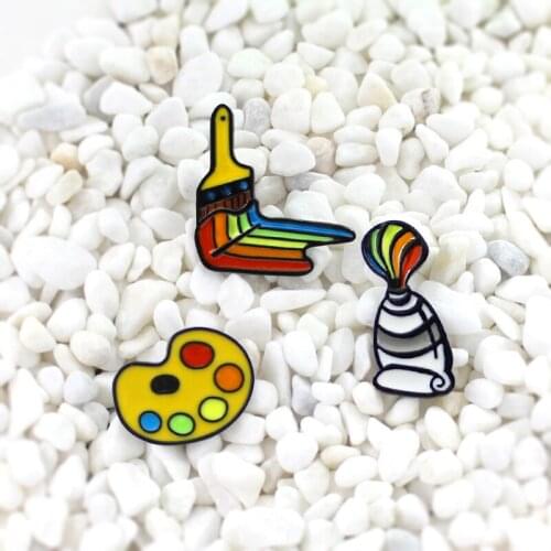 Painting Supplies Rainbow Art Hard Twist Pin lovely Palette pigment Brushes Three-piece Painting tool brooch Childrens gifts