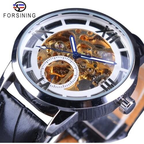 Forsining Simple Minimalist Style Golden Movement Inside Luminous Hands Fashion Casual Wearing Men Automatic Skeleton Wristwatch