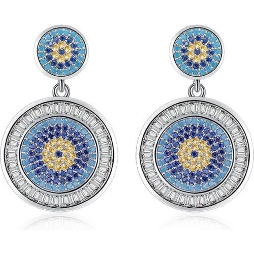 Luxury AAA cubic zirconia trapezoid crystal round drop earrings dress patry accessaries,so shinning and beautiful