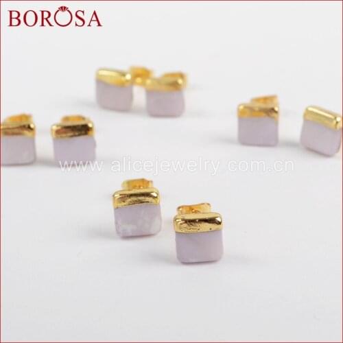 BOROSA 10Pairs Gold Color 7mm Square Natural White Shell Stud Earrings for Women, Fashion Druzy Drusy Earrings Wholesale G1363