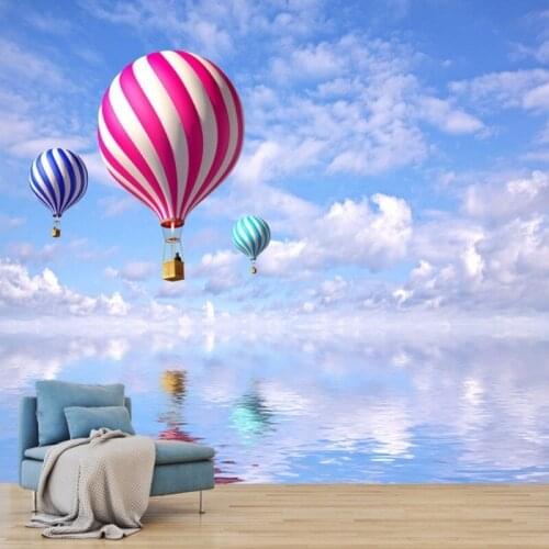 Dropship Colomac Blue Wallpaper Nordic Fresh Hot Air Balloon Seascape Decoration Mural Bedroom Wallpaper Papel Decorativo Pared