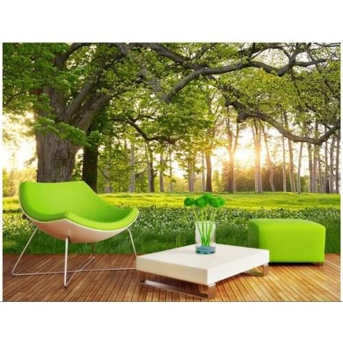 Modern minimalist trees wallpaper green big tree meadow living room television background wallpaper nature landscape painting