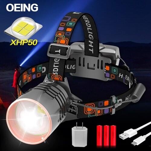 15000LM XHP50 LED Headlamp USB Rechargeable 5 Modes Waterproof Headlight Zoomable Head Lamp Head Torch Head Flashlight