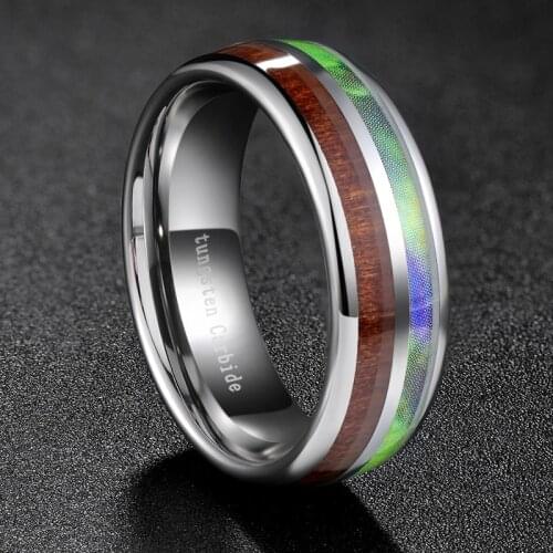 Tigrade New Arrival Tungsten Ring Half Wooden and Abalone Shell Brand Design Wedding Band For Man Women Unisex anel masculino