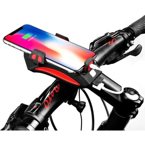 Bicycle Bike Light With Mobile Phone Holder Stand Multi Functional For Outdoor Riding Cycling Headlight Horn 2000mAh Charging