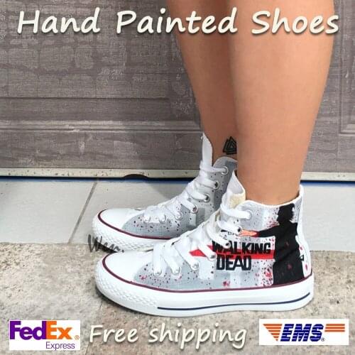 Wen Grey Hand Painted Shoes Design Custom Walking Dead Boys Girls Gifts High Top Men Womens Canvas Sneakers