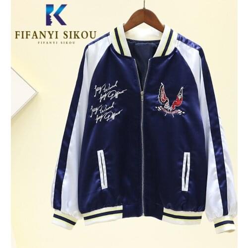 Fashion Embroidery Jacket Coat Women Stand collar Zipper Long sleeve Bomber Jacket Female Spring Autumn Patchwork Jackets 2020