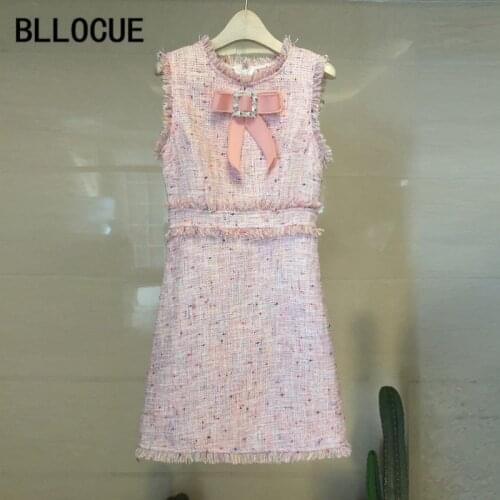 BLLOCUE High Quality Luxury Runway Dresses 2018 Summer Women Bow Elegant Sleeveless Party Dress Vestidos