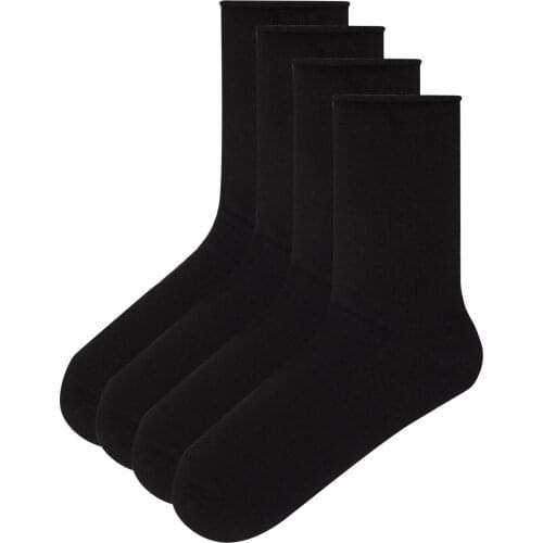 2021 Fashion Winter / Summer High Quality Cotton Fabric Lycra Stretchable Soft Textured 4-piece Female Socks - Black