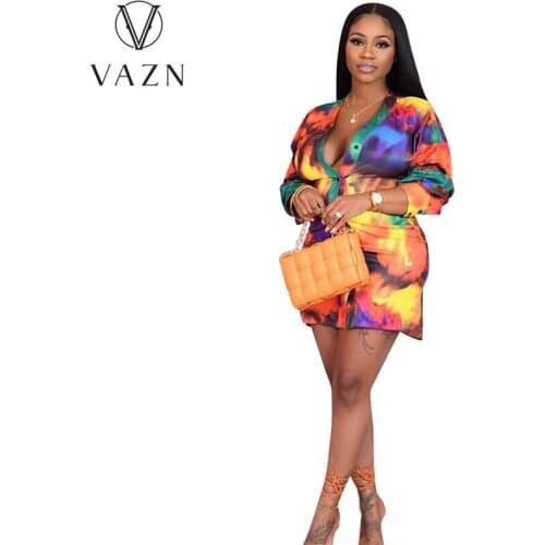 VAZN 2021 Autumn Retro Chiffon Shirt Dress Daily Casual Fashion Full Sleeve Straight Women Midi Dress Vestido