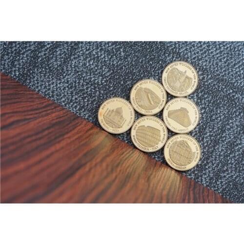 24K Gold-plated World Seven Wonders Commemorative Coin China Great Wall/Colosseum/Pyramid/Taj Mahal/Berat/Christ Statue Gifts