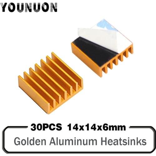 30pcs YOUNUON 14x14x6mm Golden Aluminum Heatsink 14mm x 6mm Chip CPU GPU VGA RAM LED IC Heat sink Radiator with 3M Tape