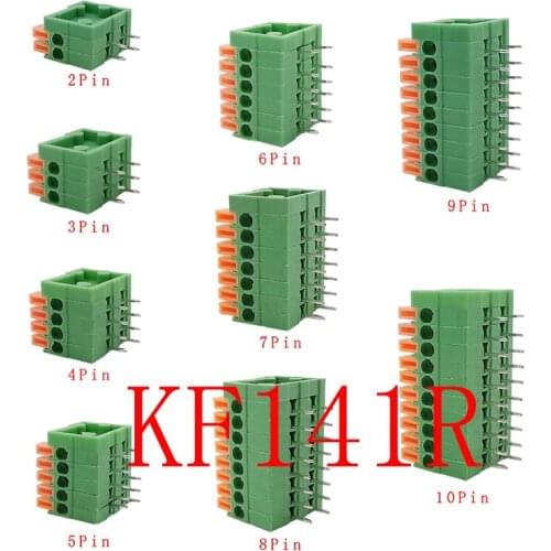 5Pcs KF141R 2.54mm 2/3/4/5/6/7/8/9P/10Pin PCB Mounting Spring Screless Right Angle Terminal Block Connector 150V/2A for 26-20AWG