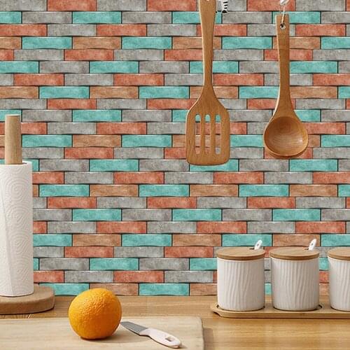 6Pcs 15*30cm PVC Waterproof Wall and Tile Stickers Simulation Bricks Decorative Wallpapers For Home Kitchen Wall Decoration