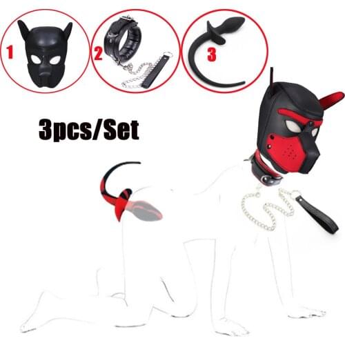 Bdsm Bondage Puppy Play Dog Hood Mask Removable Nose Pup Tail Plug Neck Collar With Leash Slave Role Play Set Party Mask Sex Toy