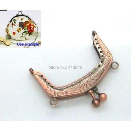Free Shipping-2PC Copper Tone Bead Purse Bag Metal Arch Frame Kiss Clasp Lock Handle DIY Handmade 6.4x5.5cm(2 4/8"x2 1/8") J263