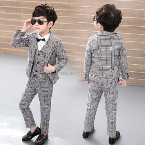 Kids Boys Blazer+ Vest + Pants +Tie 4pcsFormal Wedding Suit Gentleman Tuxedo Dress Children Party Costume Clothing 2-12T